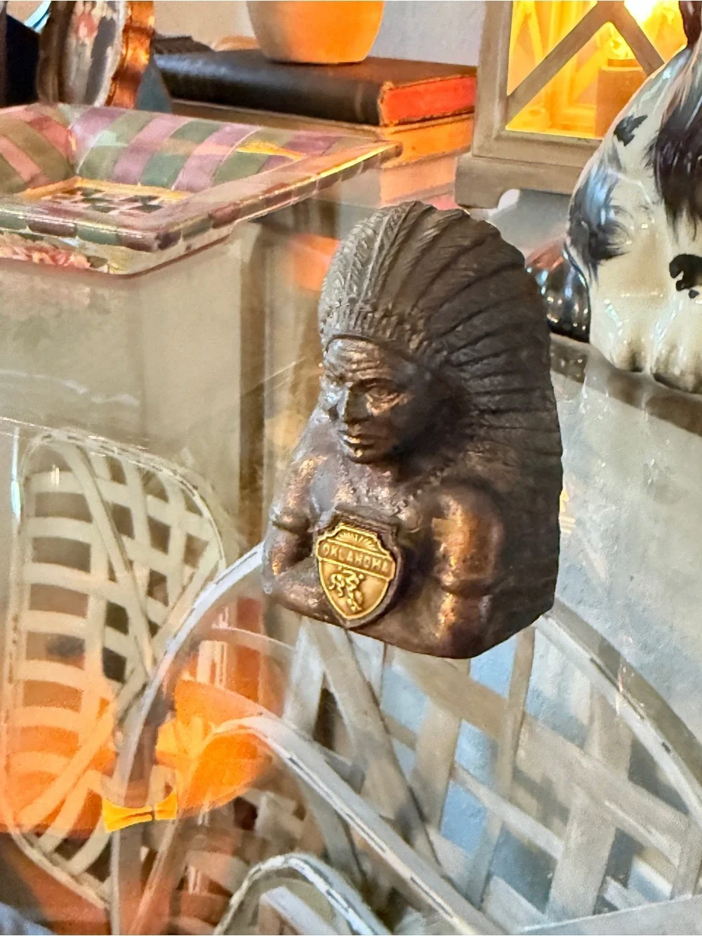 😎3/$20‼️Vintage Native American Chief Bust with Oklahoma Badge
